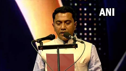 Pramod Sawant takes oath as Goa Chief Minister for the 2nd consecutive term on Monday. (Photo | ANI Twitter)