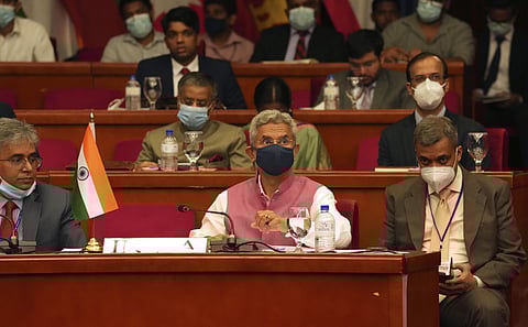 Foreign Minister Subrahmanyam Jaishankar, center, attends the Bay of Bengal Initiative for Multi-Sectoral Technical and Economic Cooperation (BIMSTEC) foreign ministers meeting in Colombo. (AP)