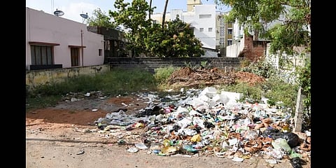 Garbage dumped at a vacant plot near Kumaran Nagar in Tiruchy | M K ASHOK KUMAR