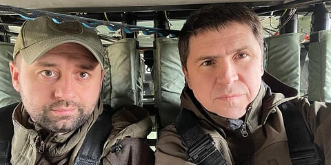 Ukraine presidential advisor Mykhailo Podolyak (R) and lawmaker David Arakhamia (Photo| Twitter)