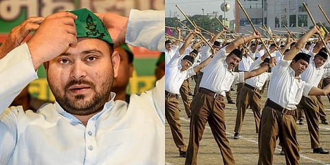 RJD leader Tejashwi Yadav tore into the RSS in the Bihar Assembly on Wednesday for creating unrest in the society. (Photo | PTI)