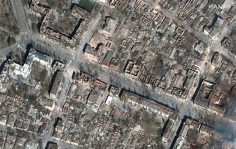 This satellite image provided by Maxar Technologies shows damaged homes and buildings in Mariupol, Ukraine, Tuesday, March 29, 2022(Photo |AP)