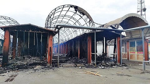 The city market is seen damaged by night shelling in Chernihiv, Ukraine, Wednesday, March 30, 2022. (Photo | AP)