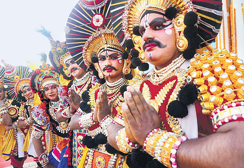 Folk artistes perform at the inauguration of the 13th Bengaluru International Film Festival on Thursday |Ashishkrishna HP