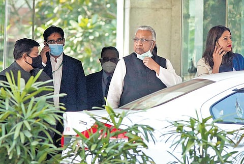 RJD leader Prem Chand Gupta and Shiv Sena MP Priyanka Chaturvedi leave after attending the meeting in New Delhi on Thursday | Shekhar Yadav