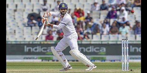 Indian batsman Ravindra Jadeja plays a shot during the 2nd day of the 1st test cricket match between India and Sri Lanka.(Photo | PTI)