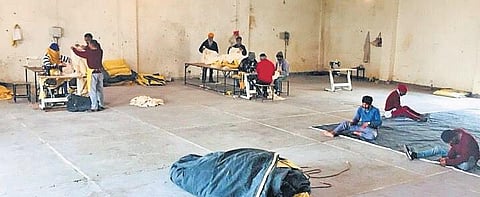 Tents being made by the prisoners at a manufacturing facility inside a jail. (Photo | Express)