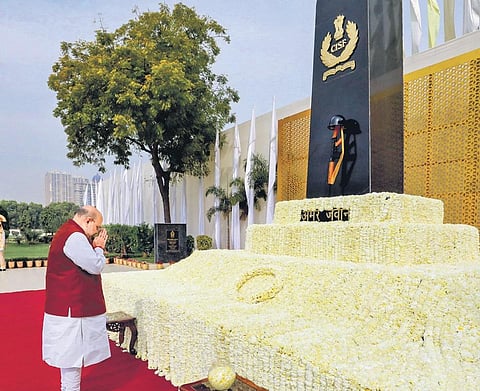 Union Home Minister Amit Shah pays respect at CISF memorial in Ghaziabad | Pti
