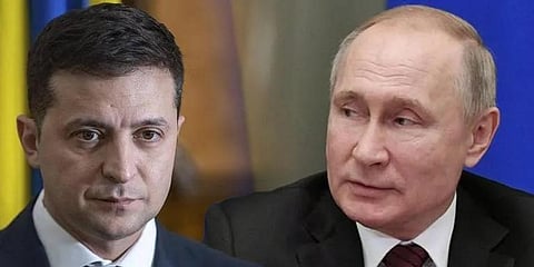 Ukraine President Volodymyr Zelenskyy (L) and Russia President Vladimir Putin (Photo | AP)