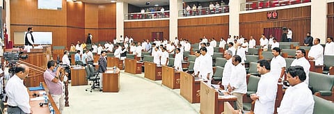 Members of the State Legislature on Tuesday observe two minutes of silence for Goutham Reddy, who passed away on April 21 I Express