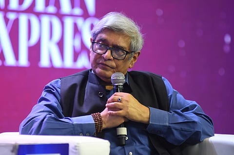 Bibek Debroy, Chairman, PM's Economic advisory council, seen talking on The perfect balance : Scriptural knowledge in a high-tech world. (EPS | Ashwin Prasath)