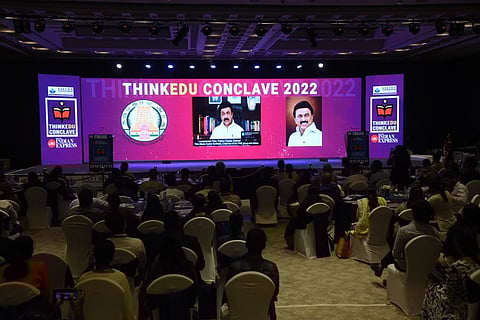 Tamil Nadu Chief Minister MK Stalin seend during his speech at the 10th edition of Think Edu Conclave. (Photo | R Satish Babu, EPS)