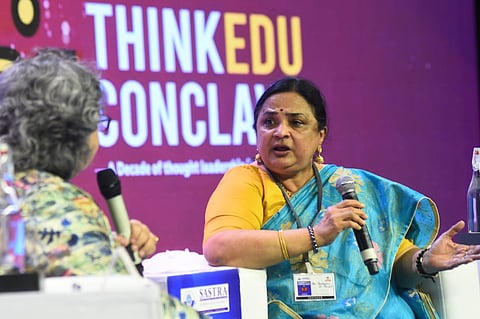 Prof. Santishree Dhulipudi Pandit said that she wants to make the institution 'viswaguru' (Photo | Ashwin Prasath)