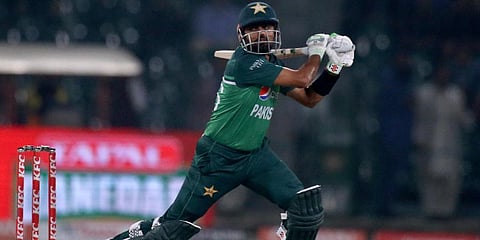 Pakistan captain Babar Azam bats during the second ODI match against Australia at Gaddafi Stadium in Lahore. (Photo | AP)