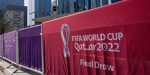 A view of the fence around the Doha Exhibition and Convention Center where soccer World Cup draw will be held, in Doha, Qatar. (Photo | AP)