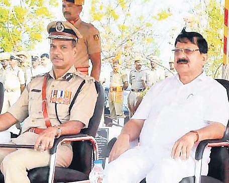 Home Minister Araga Jnanendra at the passing out parade of police recruits at Munirabad near Koppal on Thursday