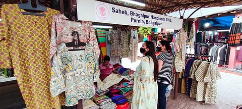 Handloom and handicraft stalls at the Bihar Utsav. (Photo | EPS)