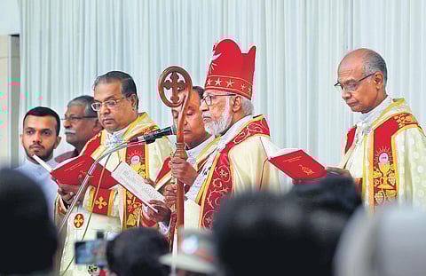 Cardinal Mar George Alencherry conducting the uniform Holy Mass on Palm Sunday at Ernakulam St Mary’s Cathedral Basilica