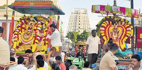 A file picture of girivalam procession at Sri Arunachaleswarar Temple