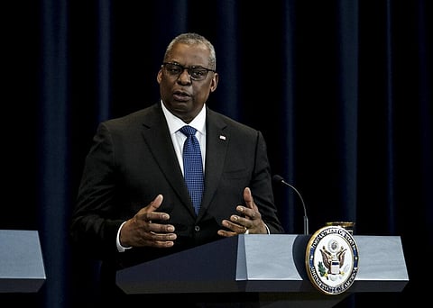 Defense Secretary Lloyd Austin speaks at a news conference during the fourth U.S.-India 2+2 Ministerial Dialogue at the State Department in Washington. (Photo | AP)