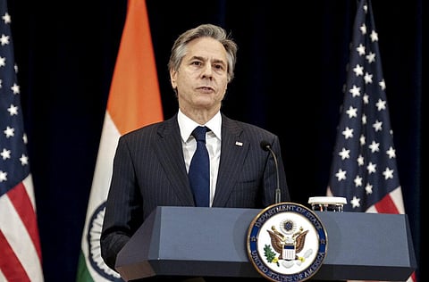 U.S. Secretary of State Antony Blinken speaks at a news conference during the fourth U.S.-India 2+2 Ministerial Dialogue at the State Department in Washington. (Photo | AP)