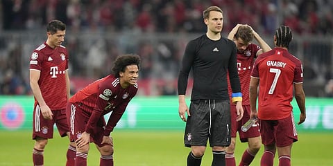 Bayern Munich players react to their team's loss end the Champions League, second leg, quarterfinal match between Bayern Munich and Villareal at the Allianz Arena, in Munich. (Photo | AP)