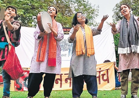 Photographs from various street performances done by Janam