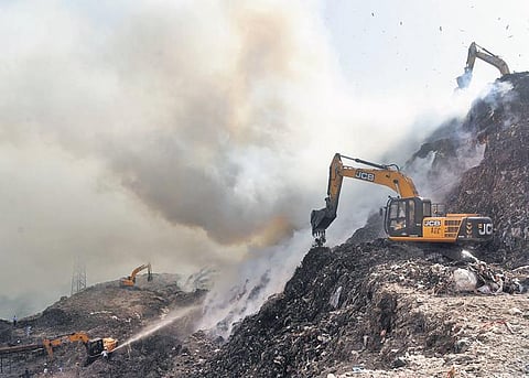 Ghazipur landfill which caught fire.