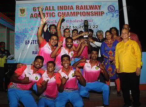 The MDSR team which secured first place in the All-India Inter Railway Aquatic Championship 2021-22 held at Calcutta recently | EXPRESS