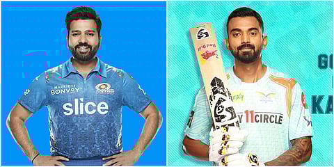 Mumbai Indians skipper Rohit Sharma (L) and Lucknow Super Giants counterpart KL Rahul (Photo| Special Arrangement)