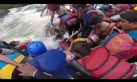 The boat from which the people were rescued from at Ganeshgudi on Thursday.