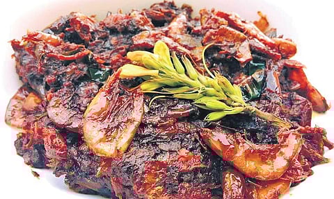 Tita Phool Khaar with Dried Shrimps-Xukaan Maas Aru Tita Phulor Khaar