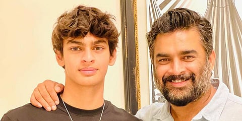 Actor R Madhavan (R) with son Vedaant. (Photo| Instagram)