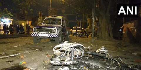 Heavy security deployed in the Jahangirpuri area after a clash between two groups on Saturday. (Photo | ANI Twitter)