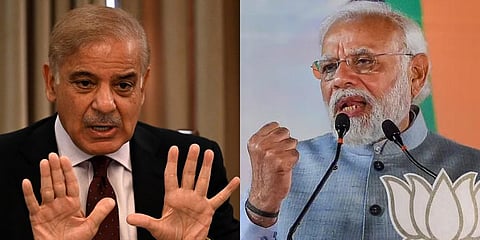 Pakistan PM Shehbaz Sharif (L) and his Indian counterpart Narendra Modi (Photo | AFP and PTI)
