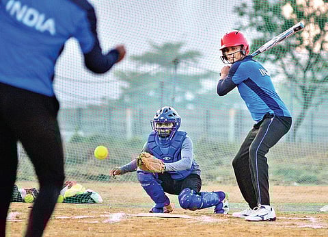 The India women's softball team at practice | SUNISH P SURENDRAN