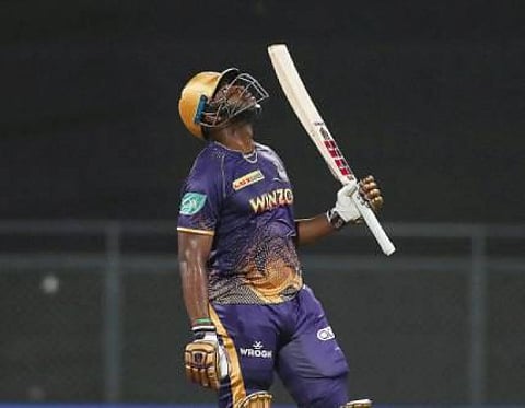 Russell had indicated to his partner Sam Billings that once he was nicely warmed up, he will go for the shots. (Photo | KKR Twitter)