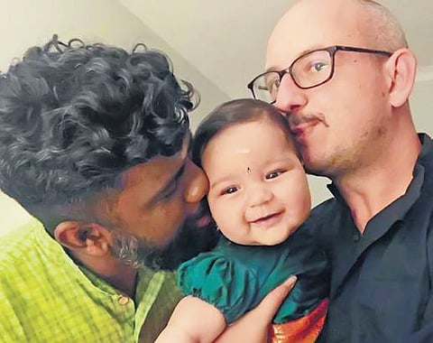 Vignesh C (Left) and his partner Andrea with Meenakshi. (Photo | Special Arrangement)