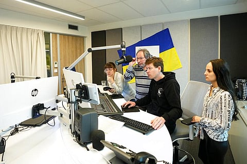 Staff of the Radio Ukraine prepare a broadcast at the studio in Prague, Czech Republic, Thursday, March 31, 2022. (Photo | AP)
