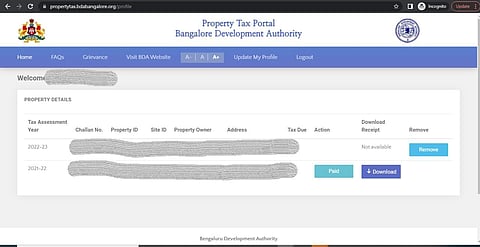 BDA website does not permit payment of property tax.
