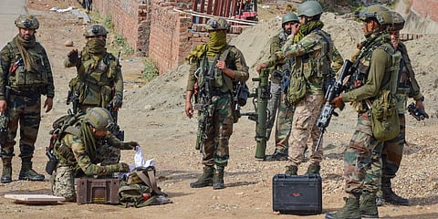 Security personnel after an encounter with terrorists in Jammu. (Photo | PTI)