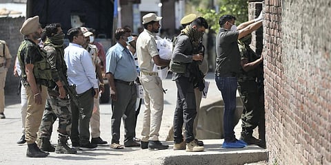 Medical team with security personnel after an encounter with terrorists in Jammu. (Photo | PTI)
