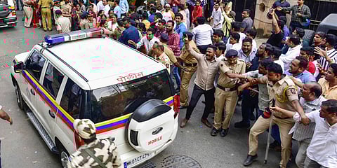Amravati MP Navneet Rana and her MLA husband Ravi rana were escorted by police, after the couple cancelled their plan to recite Hanuman Chalisa outside Matoshree in Mumbai. (Photo| PTI)