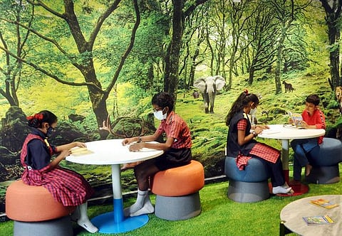 Miyawaki, a children’s section with a forest theme, in the Visakhapatnam Public Library. (Photo | G Satyanarayana, EPS)