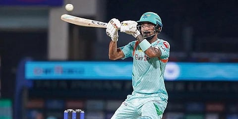 Lucknow Super Giants skipper KL Rahul smashed an unbeaten 103 from 62 balls against Mumbai Indians at Wankhede Stadium in Mumbai on Sunday (Photo | PTI)