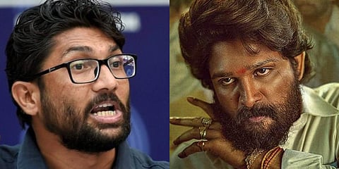 Gujarat MLA Jignesh Mevani (L) and Tollywood actor Allu Arjun (Photo | PTI and Twitter)