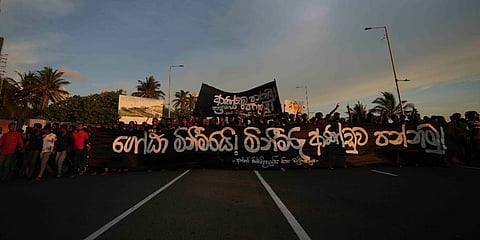 Sri Lankan university students march during a protest over the country’s worst economic crisis in decades in Colombo. (Photo | AP)