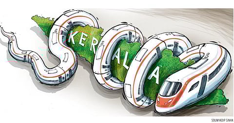 Representational illustration of Kerala's K-rail. (Illustration | Soumyadip Sinha)