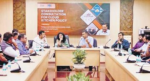 Dialogue and Development Commission officials in a meeting with representatives of cloud kitchens and food delivery aggregators on Tuesday | Express