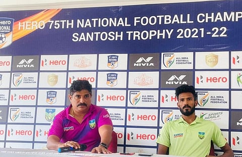 Kerala head coach Bino George (left) and captain Jijo Joseph ahead of the semifinal against Karnataka